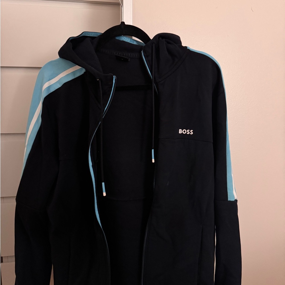BOSS Black and Blue Zip Hoodie